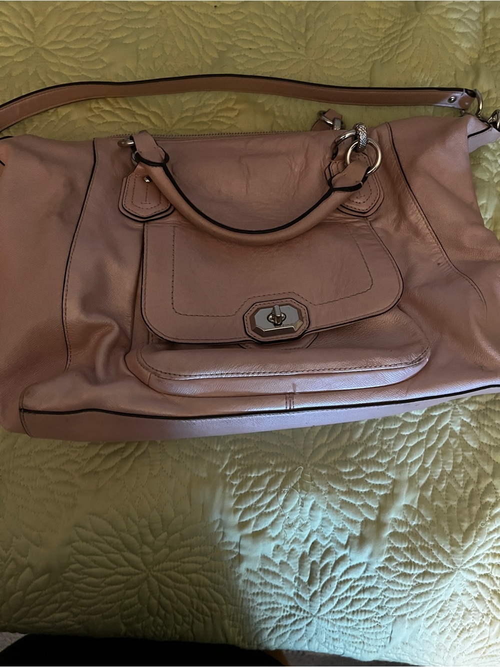Coach Blush Pink Leather Shoulder Bag with Turn-Lock